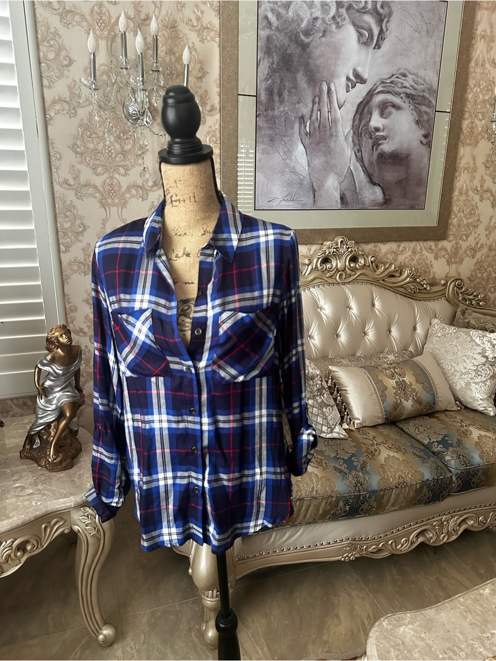 Charlotte Russe Blue Plaid Button-Front Shirt